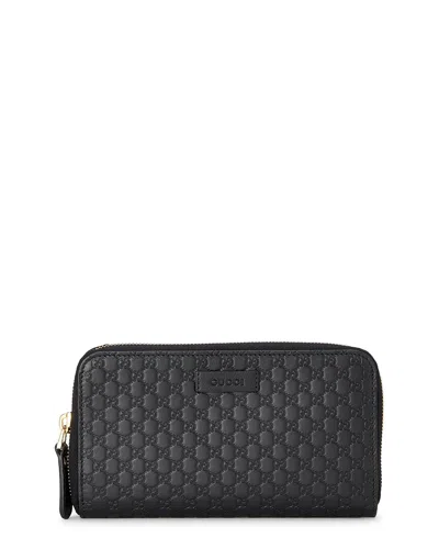Pre-owned Gucci Black Microssima Zip Around Wallet (authentic Pre-loved)