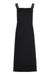 GUCCI BLACK MIDI DRESS WITH SIDE SLIT AND LEATHER DETAILS FOR WOMEN