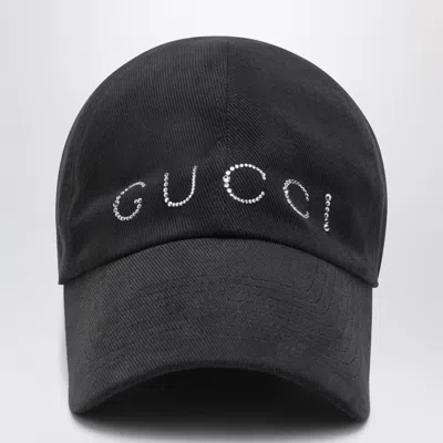 Gucci Black Mini Baseball Cap With Crystal Logo