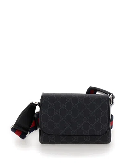 Gucci Black Mini Crossbody Bag With Web Detail In Gg Supreme Canvas Man In Multicolor