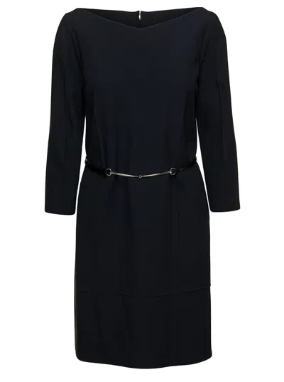 GUCCI BLACK BOAT-NECK CREPE MINIDRESS