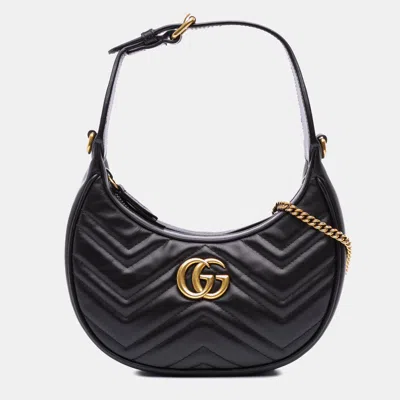 Pre-owned Gucci Black Mini Gg Marmont Half Moon Bag