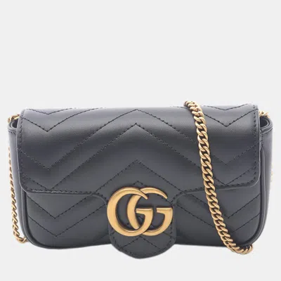 Pre-owned Gucci Black Mini Gg Marmont Matelasse Leather Flap Crossbody