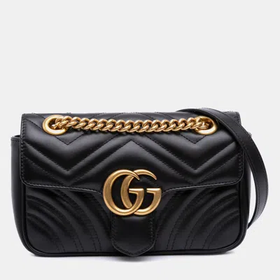 Pre-owned Gucci Black Mini Gg Marmont Matelasse Leather Flap Crossbody Bag
