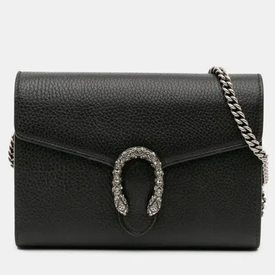 Pre-owned Gucci Black Mini Leather Dionysus Wallet On Chain