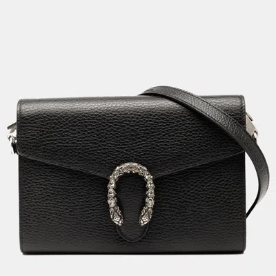 Pre-owned Gucci Black Mini Leather Dionysus Wallet On Chain