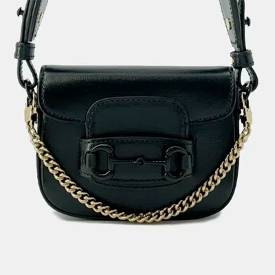 Pre-owned Gucci Black Mini Leather Horsebit 1955 Web Satchel