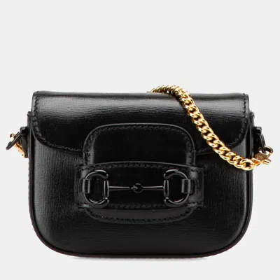 Pre-owned Gucci Black Mini Leather Horsebit 1955 Web Satchel