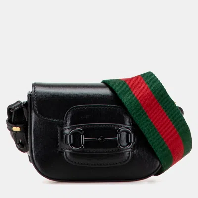 Pre-owned Gucci Black Mini Leather Horsebit 1955 Web Satchel