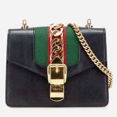Pre-owned Gucci Black Mini Sylvie Leather Chain Crossbody Bag