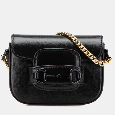Pre-owned Gucci Black Mini Web Leather 1955 Horsebit Satchel