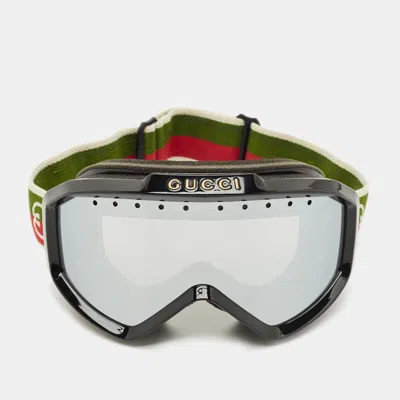 Pre-owned Gucci Black Mirrored Web Ski Goggles