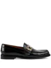 Gucci Black Moccasin Leather Lace-up Shoes For Men In Black