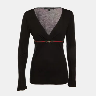 Pre-owned Gucci Black Modal Web Bow Detail Top L