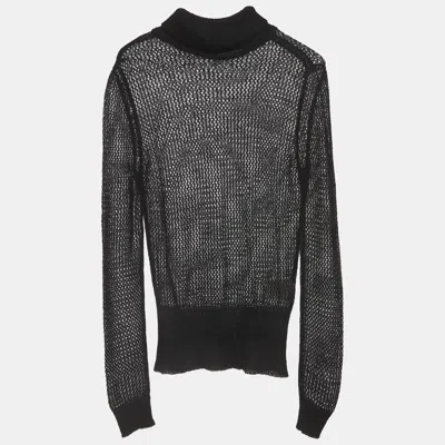 Pre-owned Gucci Black Mohair Knit Sheer Mock Neck Sweater S