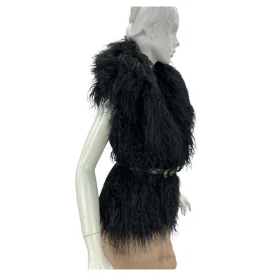 Pre-owned Gucci Black Mongolian Lamb-fur Wool Vest Jacket With Collar Italian Size 44 Us 8