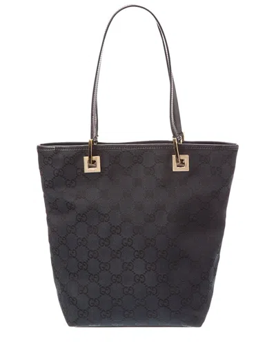 Gucci Black Monogram Canvas Gg Jacquard Leather Tote (authentic Pre-loved)