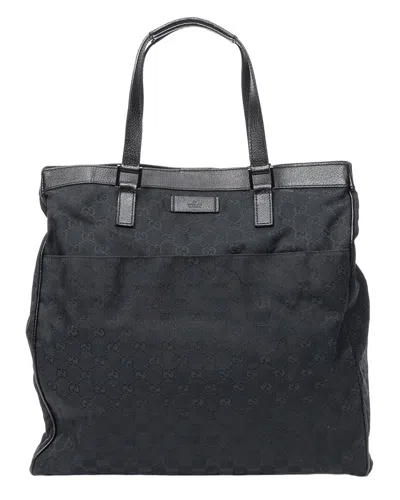 Pre-owned Gucci Black Monogrammed Canvas Front Pocket Shopping Tote (authentic Pre-loved)