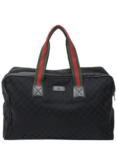 Pre-owned Gucci Black Monogrammed Canvas Web Carry On Duffle Bag (authentic Pre-loved)