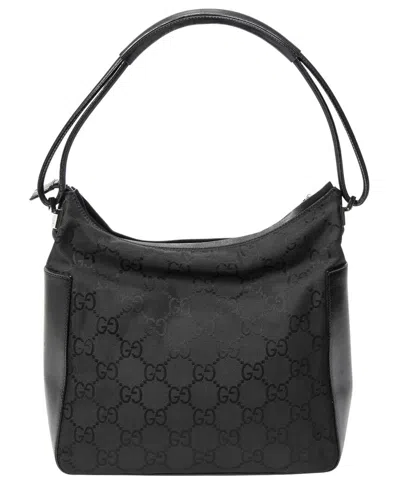 Pre-owned Gucci Black Monogrammed Nylon Canvas Zip Shoulder Hobo (authentic Pre-loved)