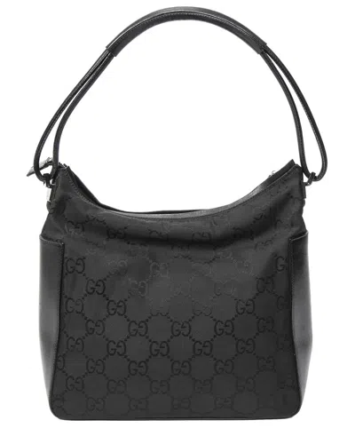 Gucci Black Monogrammed Nylon Zip Shoulder Hobo (authentic Pre-loved)