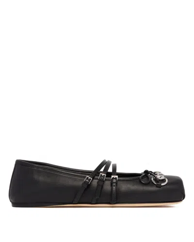 Gucci Nappa Leather Square Toe Ballerina With Horsebit Detailing In Black