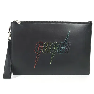 Pre-owned Gucci Black Multi-color Leather Clutch Bag Pouch ()