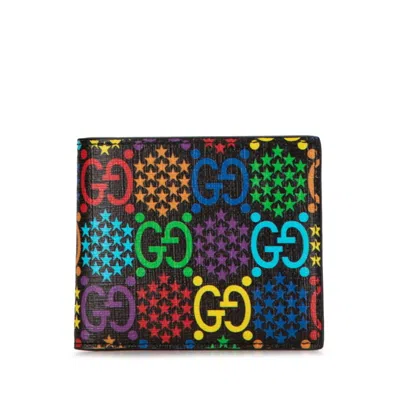 Pre-owned Gucci Black Multi-color Pvc Wallet (bi-fold) () In Black, Multi-color