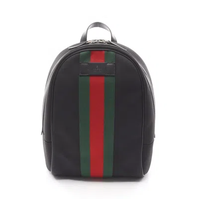 Pre-owned Gucci Black Multi-color Nylon Leather Backpack Handbag ()