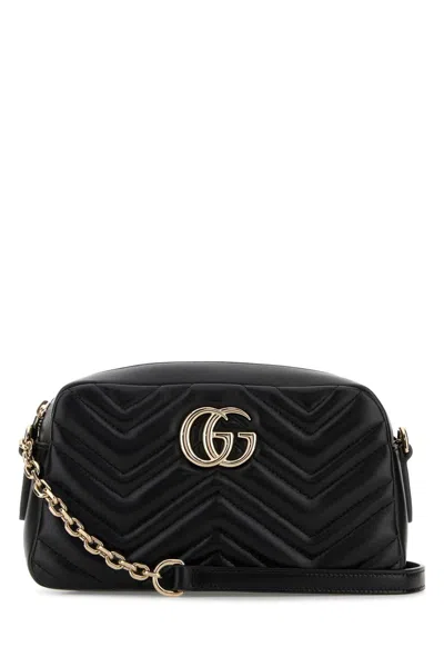 Gucci Mini Leather Shoulder Bag 14cm X 24cm X 8cm With Chain Strap And Zip Closure In Nero