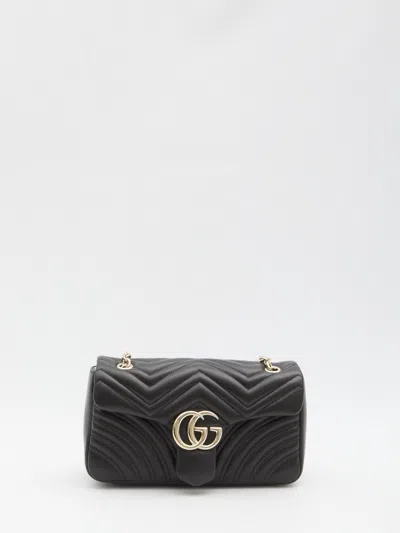 Gucci Black Nappa Leather Medium Gg Marmont Shoulder Bag