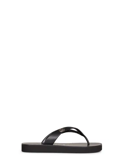 Gucci Black Nappa Leather Platform Thong Sandals With Double G