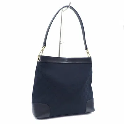 Pre-owned Gucci Black Navy Gg Canvas Leather Shoulder Bag ()