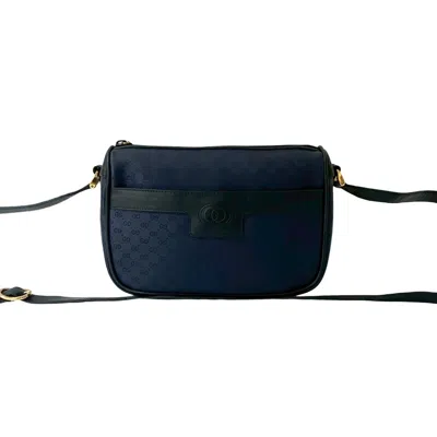 Pre-owned Gucci Black Navy Leather Pvc Pochette Shoulder Bag ()