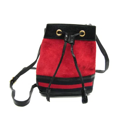 Pre-owned Gucci Black Navy Red Color Leather Suede Shoulder Bag ()