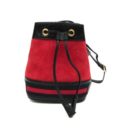 Pre-owned Gucci Black Navy Red Color Leather Suede Shoulder Bag ()