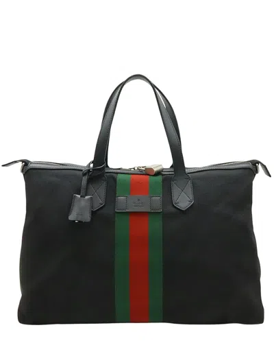 Gucci Black Nylon & Leather Web Stripe Tote (authentic Pre-loved) In Multi