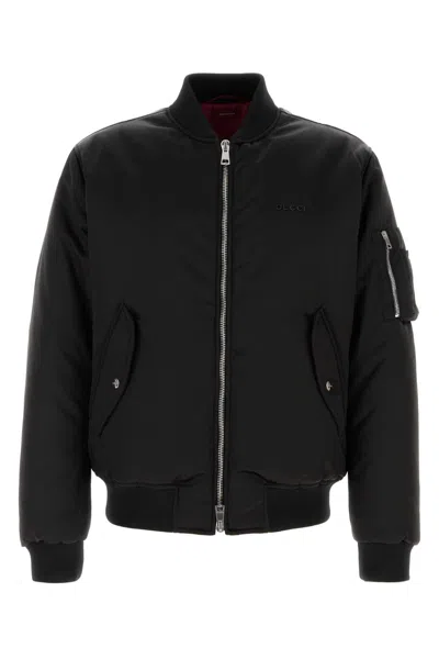 Gucci Bomber Jacket Nylon Ribbed Cuffs In Black