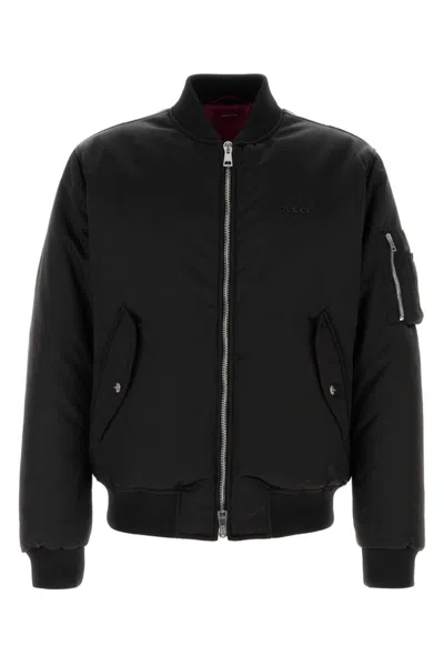 Gucci Bomber Jacket Nylon Ribbed Cuffs In Black