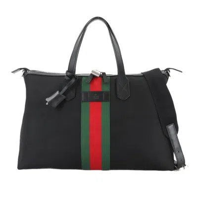 Pre-owned Gucci Black Nylon Canvas Leather Shoulder Bag Tote Bag ()