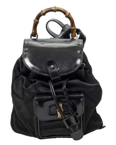 Pre-owned Gucci Black Nylon Canvas Mini Bamboo Backpack (authentic Pre-loved)