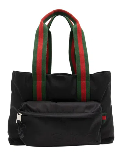 Gucci Black Nylon Embossed Logo Web Large Tote (authentic Pre-loved)