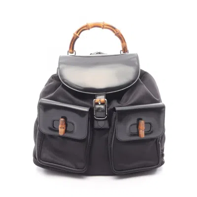 Pre-owned Gucci Black Nylon Leather Backpack Handbag ()