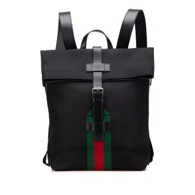 Pre-owned Gucci Black Nylon Leather Backpack ()