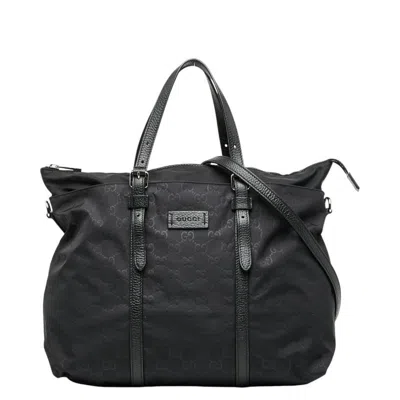 Pre-owned Gucci Black Nylon Leather Shoulder Bag Tote Bag ()
