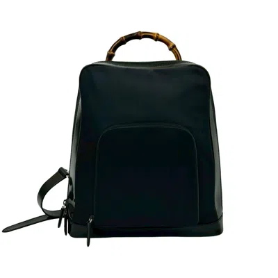 Pre-owned Gucci Black Nylon Patent Leather Bamboo Backpack ()
