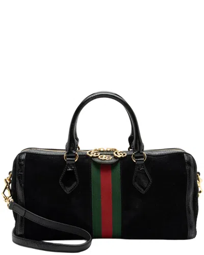 Pre-owned Gucci Black Nylon, Patent Leather, Suede Ophidia Medium Boston Bag (authentic  Pre-loved)