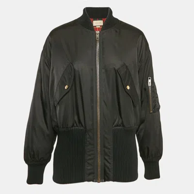 Pre-owned Gucci Black Nylon Rib Trim Nylon Padded Bomber Jacket S