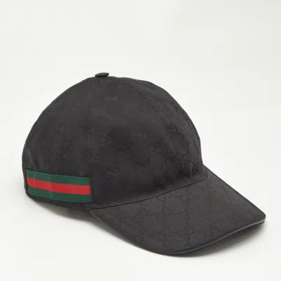Pre-owned Gucci Black Original Gg Canvas Web Detail Baseball Cap S