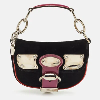 Pre-owned Gucci Black Patent Leather And Suede Romy Clutch Bag